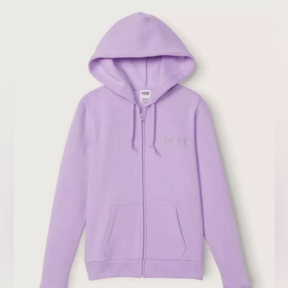 L Victoria's Secret PINK Fleece Zip Up Hoodie Purple Petal Shine Logo